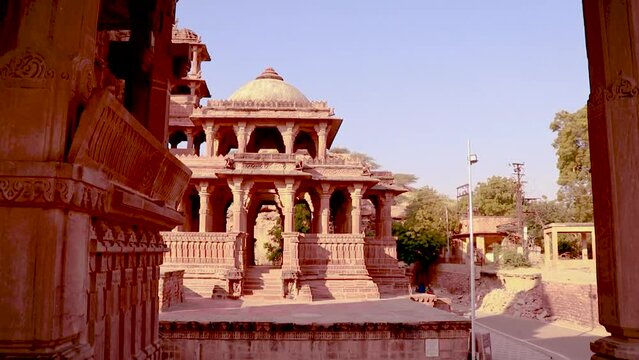 red stone ancient hindu temple architecture from unique angle at day