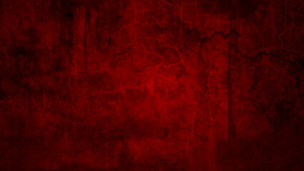 Scary Red and black horror background. Dark grunge textured red concrete wall background