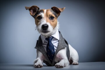 Portrait of a Russell Terrier dog dressed in a formal business suit, generative ai