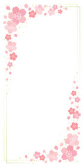 桜の花と細ラインの四角フレーム 背景 バナー/縦長・黄緑