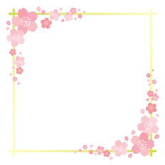 桜の花とグラデーションラインの四角フレーム 背景 バナー/正方形・黄緑