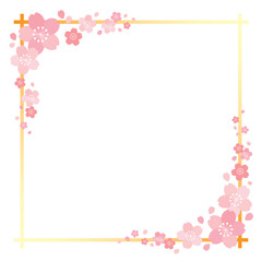 Fototapeta premium 桜の花とグラデーションラインの四角フレーム 背景 バナー/正方形・オレンジ