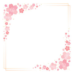 Fototapeta na wymiar 桜の花と細ラインの四角フレーム 背景 バナー/正方形・オレンジ