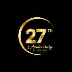 27 years anniversary. Anniversary template design concept with golden number , design for event, invitation card, greeting card, banner, poster, flyer, book cover and print. Vector Eps10