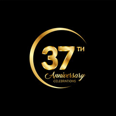 37 years anniversary. Anniversary template design concept with golden number , design for event, invitation card, greeting card, banner, poster, flyer, book cover and print. Vector Eps10