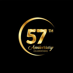 57 years anniversary. Anniversary template design concept with golden number , design for event, invitation card, greeting card, banner, poster, flyer, book cover and print. Vector Eps10