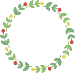 円形のフレーム　小さな丸い花　黄色と赤