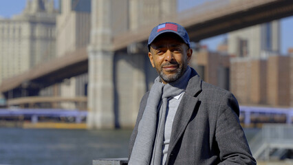 Afro-American Man at Brooklyn Bridge New York - travel photography