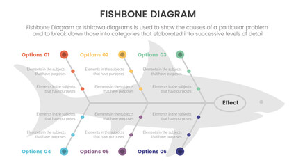 fishbone diagram fish shaped infographic with small circle dot connection information with fish shape background concept for slide presentation - obrazy, fototapety, plakaty