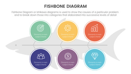 fishbone diagram fish shaped infographic with big circle icon points with fish shape background concept for slide presentation