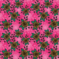 Foto op Canvas Yellow flowers seamless pattern on pink background  © Arsh