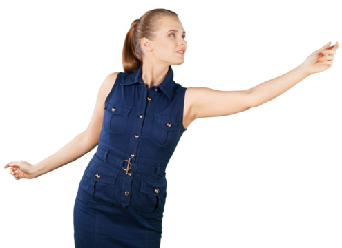 Beautiful young businesswoman press on the virtual symbol - Powered by Adobe