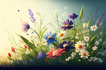 Flower Fiesta: A Colorful and Energetic Abstract Meadow Illustration