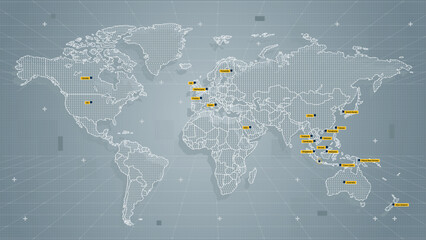 Cool grey Abstrak technologi vector tech Stylized modern world map background Stylized wireframe and dots for data visualization and infographics HUD GUI UI