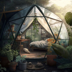 Fototapeta premium tent in the forest Generative AI illustration