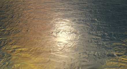 ざらざらした金属のような表面に夕焼けが反射して輝く背景、テクスチャー