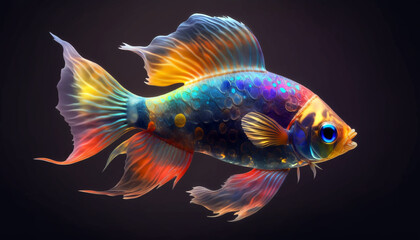 Colorful cute betta fish with beautiful long tail. Generative AI.