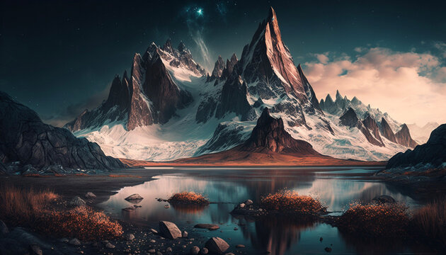 Scenic Mountains. Generative ai © Pixelated Paradise