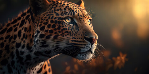 Fototapeta na wymiar This photograph beautifully captures a jaguar in sharp focus against a background of natural light flares and bokeh. AI-Generated