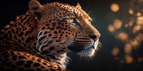 This photograph beautifully captures a jaguar in sharp focus against a background of natural light flares and bokeh. AI-Generated