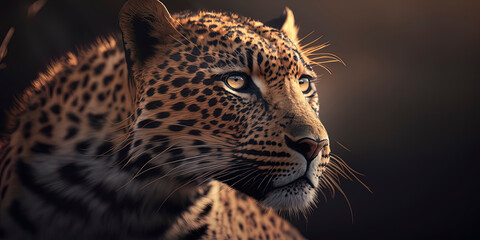 Fototapeta premium This photograph beautifully captures a jaguar in sharp focus against a background of natural light flares and bokeh. AI-Generated