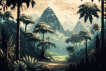 Mountain and Forest - Landscape Painting - Tropical - by Generative AI