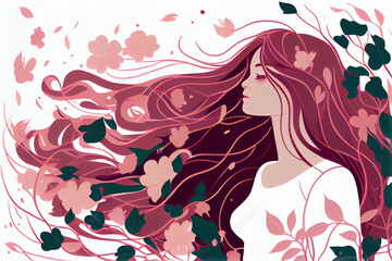 Obraz na płótnie Canvas graphic concept art, a women with springtime running through her long flowing hair