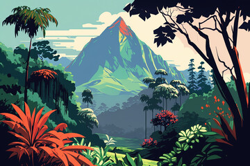 Mountain and Forest - Landscape Painting - Tropical - by Generative AI
