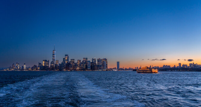 Panoramic View of Manhattan During the Sunrise Golden hour with colorful skies
