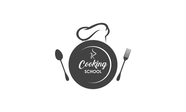 Vintage cooking class and food labels emblems badges logo culinary school cooking courses