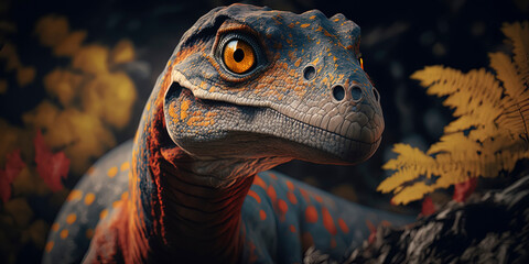 close up view of velociraptor. AI-Generated