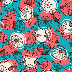 Pop Art Colorful Seashells Seamless Vector Repeat Pattern