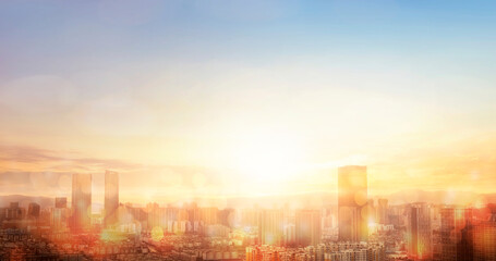 City skyline and sky sunset background