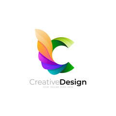 Letter C logo and wing design combination, colorful style logos