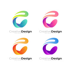 Set letter C logo and modern style, C logo vector, colorful icons