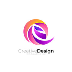 Letter E logo with 3d colorful design illustration, modern style