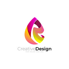 Water drop logo and letter R design combination, 3d colorful logos