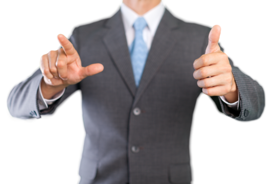 Young businessman hand presents something