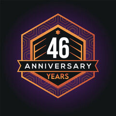 46th year anniversary celebration abstract logo design on vantage black background vector template