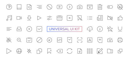 Minimalist and simple looking ui icons set for dark, light mode. Outline isolated user interface elements for night, day themes