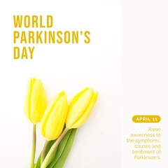 Image of world parkinson's day text over yellow tulips with copy space © vectorfusionart