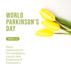 Image of world parkinson's day text over yellow tulips with copy space © vectorfusionart