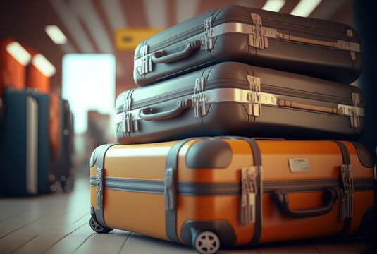 suitcase with luggage at airport, GENERATIVE AI
