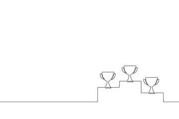 Continuous line drawing of Winners podium with trophy icon isolate on transparent background.