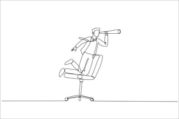 Obraz premium businessman riding office chair using telescope. Concept of business vision