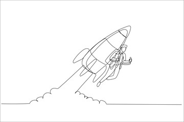 businessman using rocket going to the moon. Concept of project start up