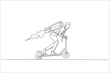 businessman riding scooter with jet engine. Concept of business speed