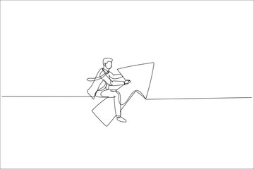 businessman riding arrow moving toward objective. Concept of direction