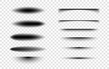 Realistic round shadow set in transparent background. Vector shadows effect collection for design poster, business card, banner, sticker, and flyer