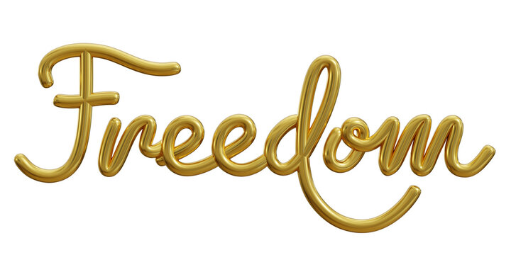 freedom text one line gold isolated on white background. 3d illustration